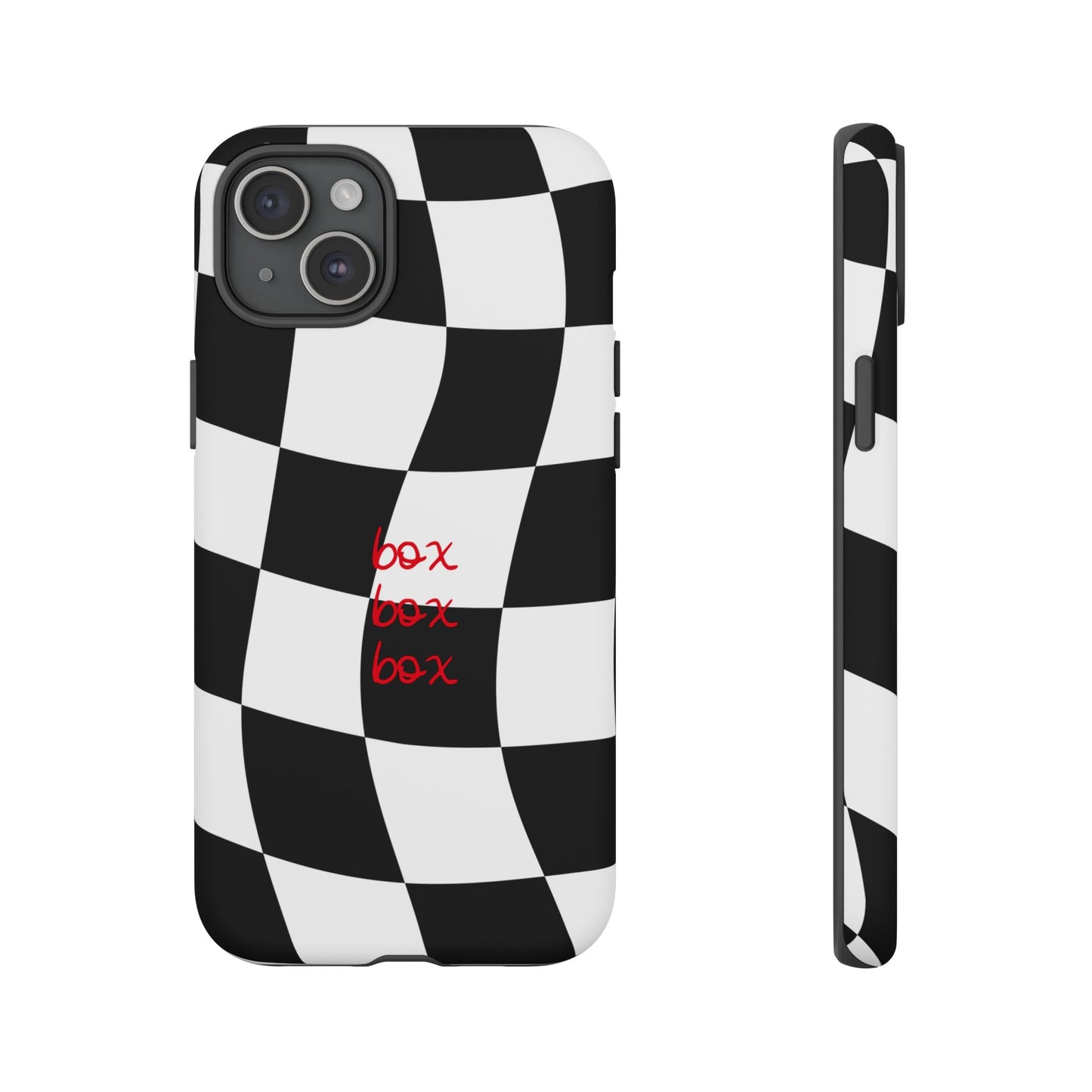Black and Red Checkered F1 Phone Case, Box Box Box F1 Phone Case