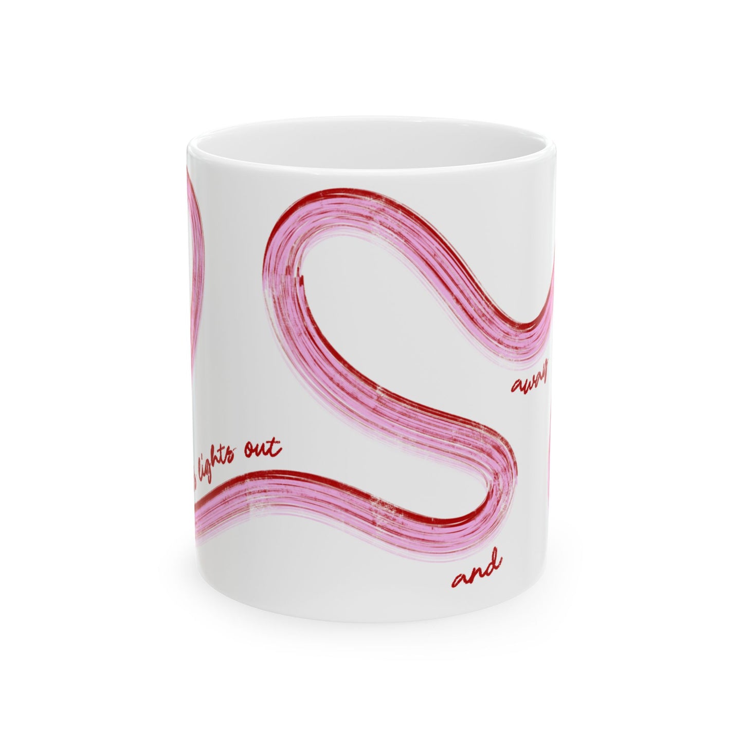 Pink and Red Painted It's Lights Out and Away We Go Mug, Unique Gift for Coffee Lovers, Whimsical Formula 1 Gift