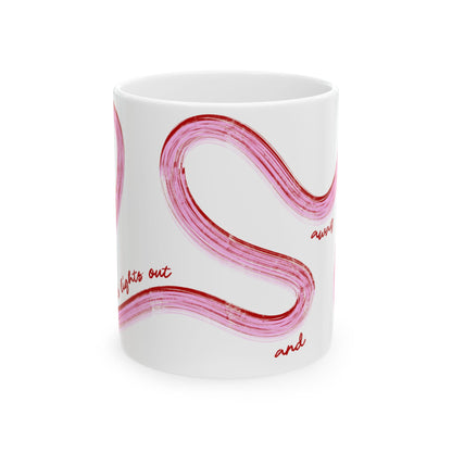 Pink and Red Painted It's Lights Out and Away We Go Mug, Unique Gift for Coffee Lovers, Whimsical Formula 1 Gift