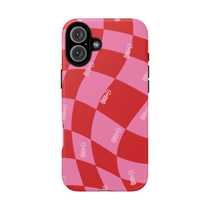 F1 Phone Case Pink and Red Checkerboard Design, Trendy F1 Gift, Girly Formula 1 Gift, Cute F1 Phone Case, Unique Formula One Phone Case