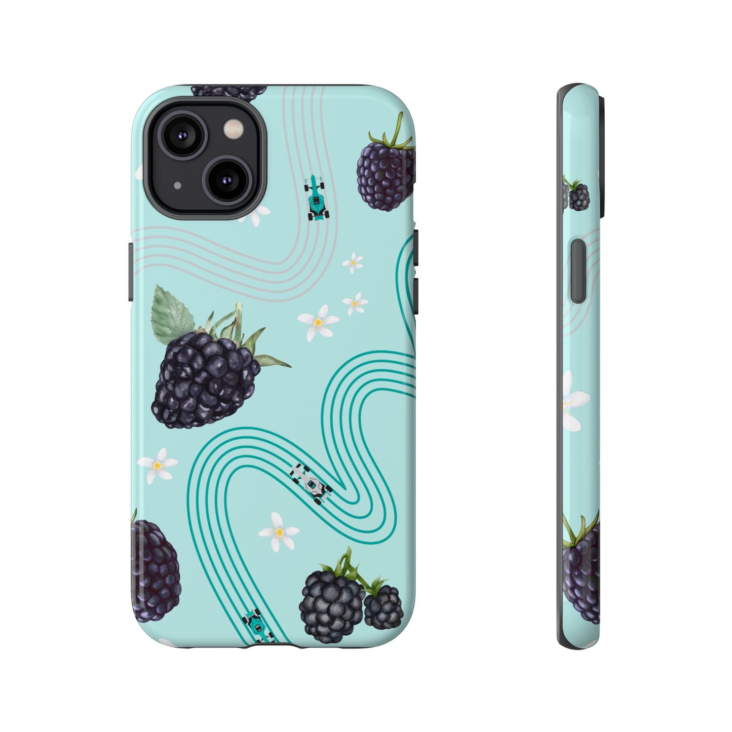 Teal F1 Mercedes and Blackberries Phone Case , Trendy F1 Gift, Formula 1 Gift, Cute Fruit F1 Phone Case, Unique Phone Case