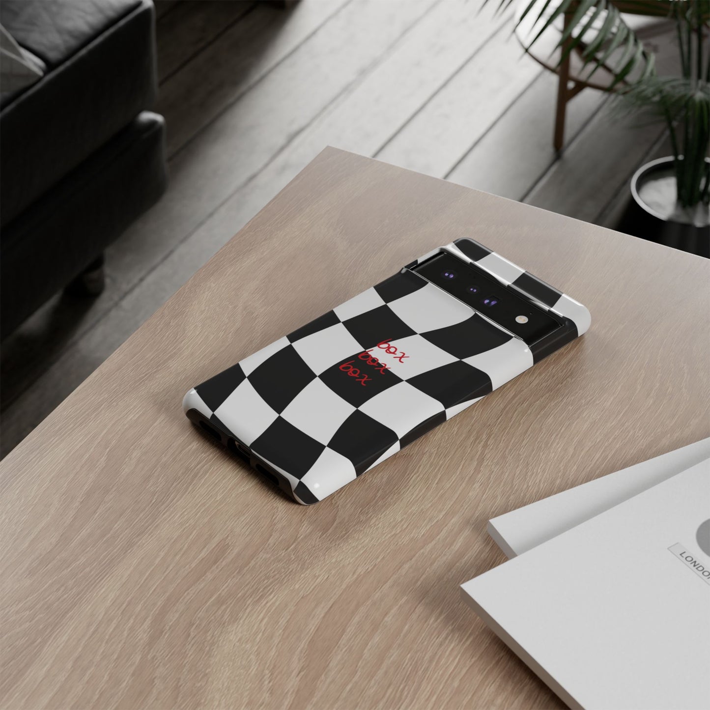 Black and Red Checkered F1 Phone Case, Box Box Box F1 Phone Case