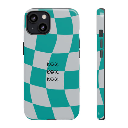 Mercedes Teal and Grey Checkered F1 Phone Case, Box Box Box F1 Phone Case