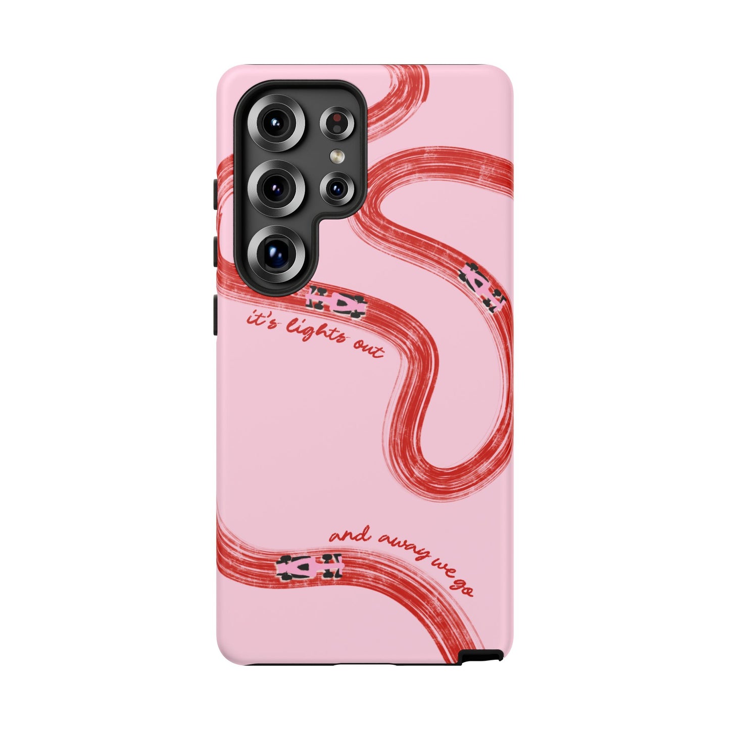 F1 Phone Case Pink and Red Painted "its lights out and away we go", Trendy F1 Gift, Formula 1 Gift, Cute F1 Phone Case, Unique Phone Case