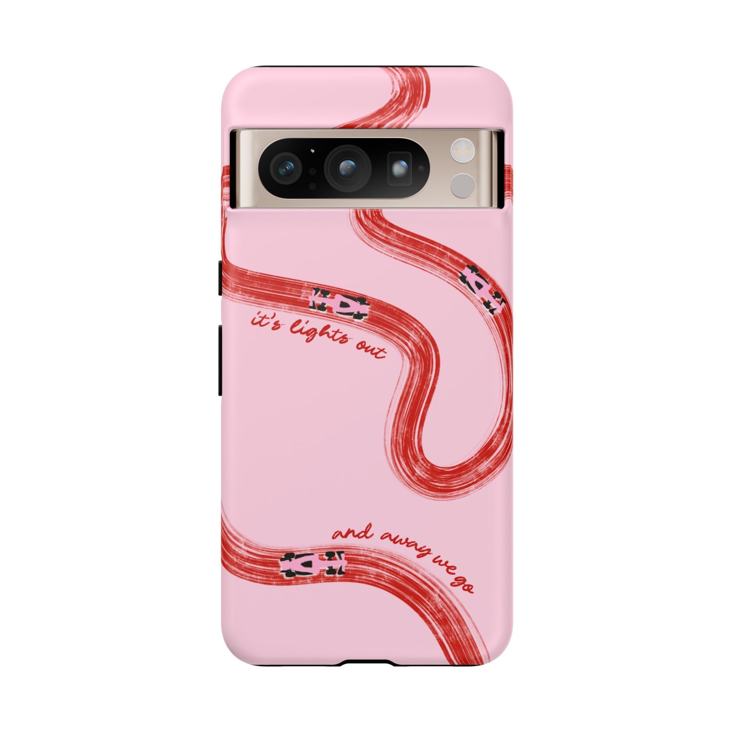 F1 Phone Case Pink and Red Painted "its lights out and away we go", Trendy F1 Gift, Formula 1 Gift, Cute F1 Phone Case, Unique Phone Case