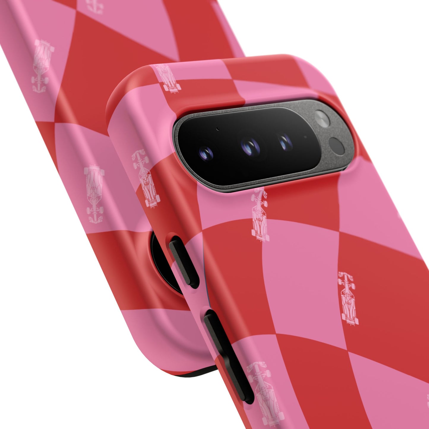 F1 Phone Case Pink and Red Checkerboard Design, Trendy F1 Gift, Girly Formula 1 Gift, Cute F1 Phone Case, Unique Formula One Phone Case