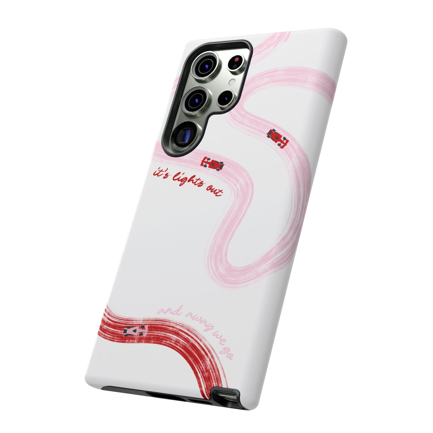 F1 Phone Case Pink and Red Painted "its lights out and away we go", Trendy F1 Gift, Formula 1 Gift, Cute F1 Phone Case, Unique Phone Case