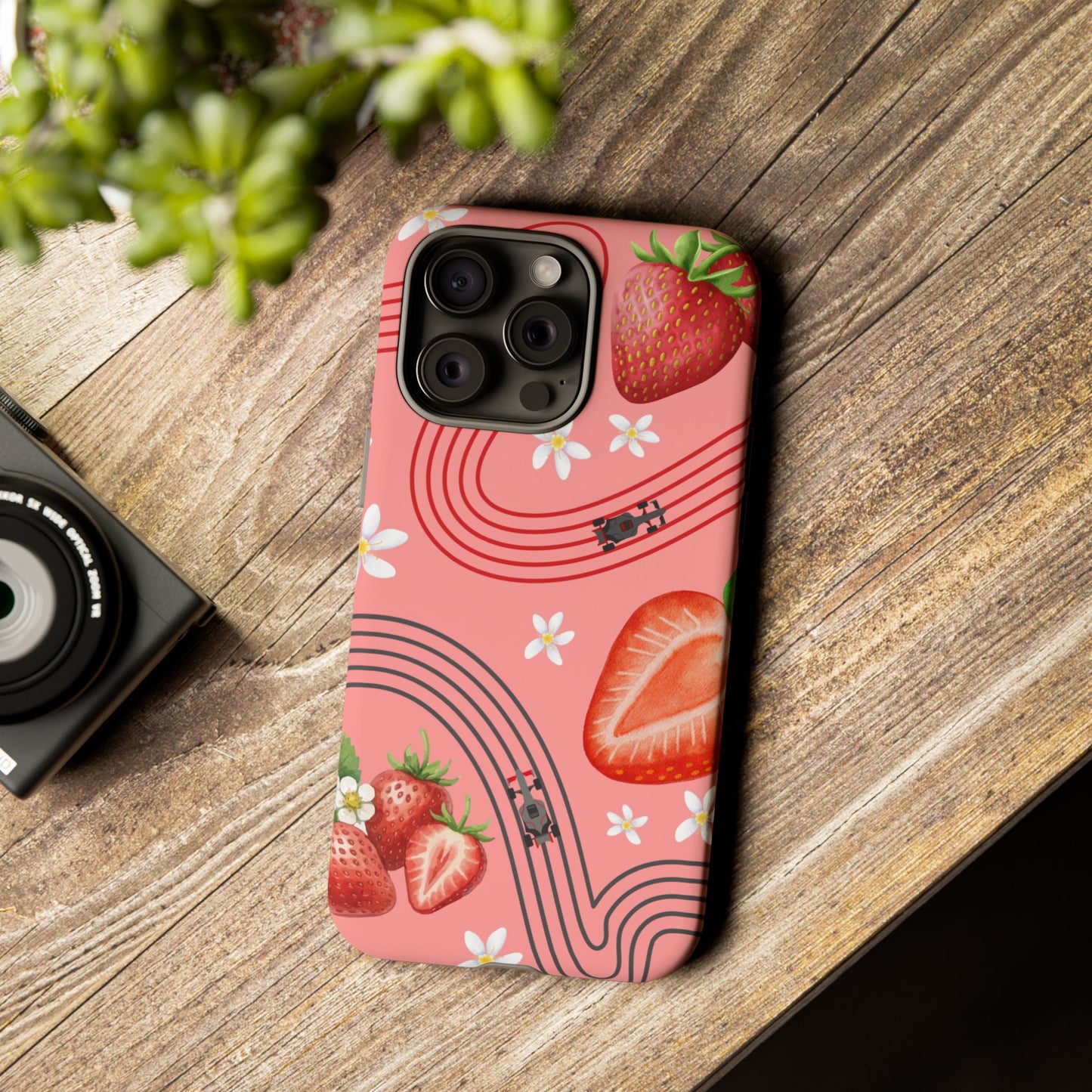 Red F1 Audi and Strawberries Phone Case, Trendy F1 Gift, Formula 1 Gift, Cute Fruit F1 Phone Case, Unique Phone Case