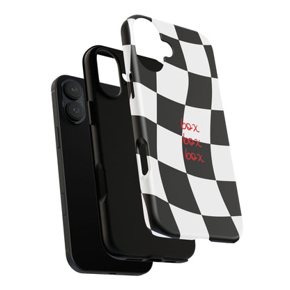 Black and Red Checkered F1 Phone Case, Box Box Box F1 Phone Case