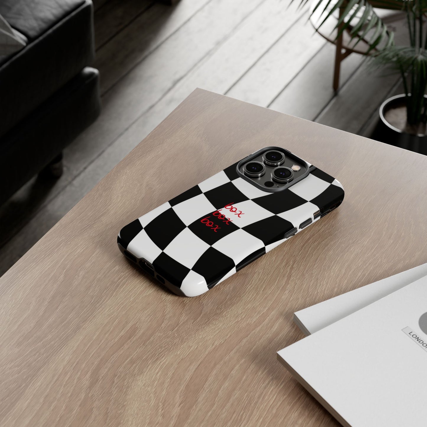 Black and Red Checkered F1 Phone Case, Box Box Box F1 Phone Case