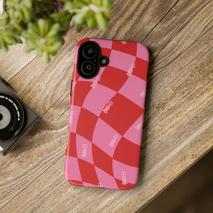 F1 Phone Case Pink and Red Checkerboard Design, Trendy F1 Gift, Girly Formula 1 Gift, Cute F1 Phone Case, Unique Formula One Phone Case