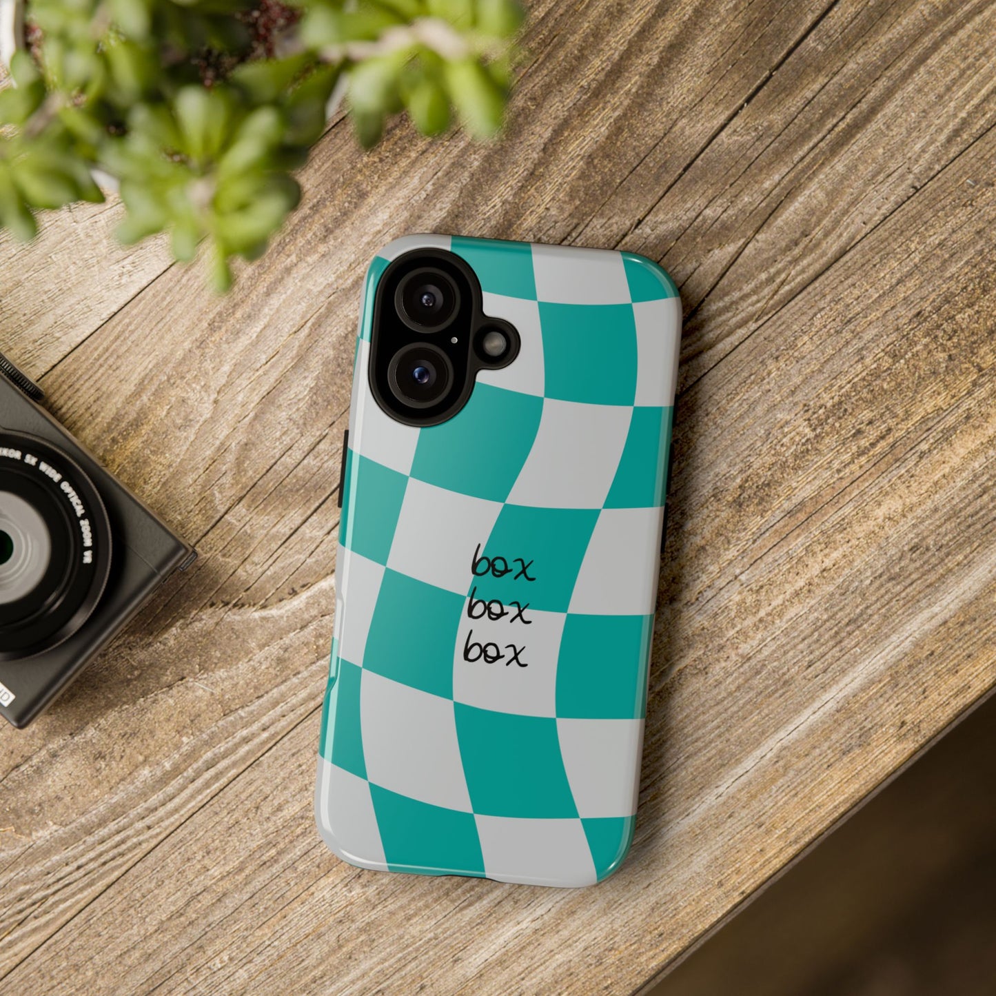 Mercedes Teal and Grey Checkered F1 Phone Case, Box Box Box F1 Phone Case