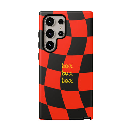 F1 Ferrari Black and Red Checkered Phone Case, Box Box Box F1 Phone Case