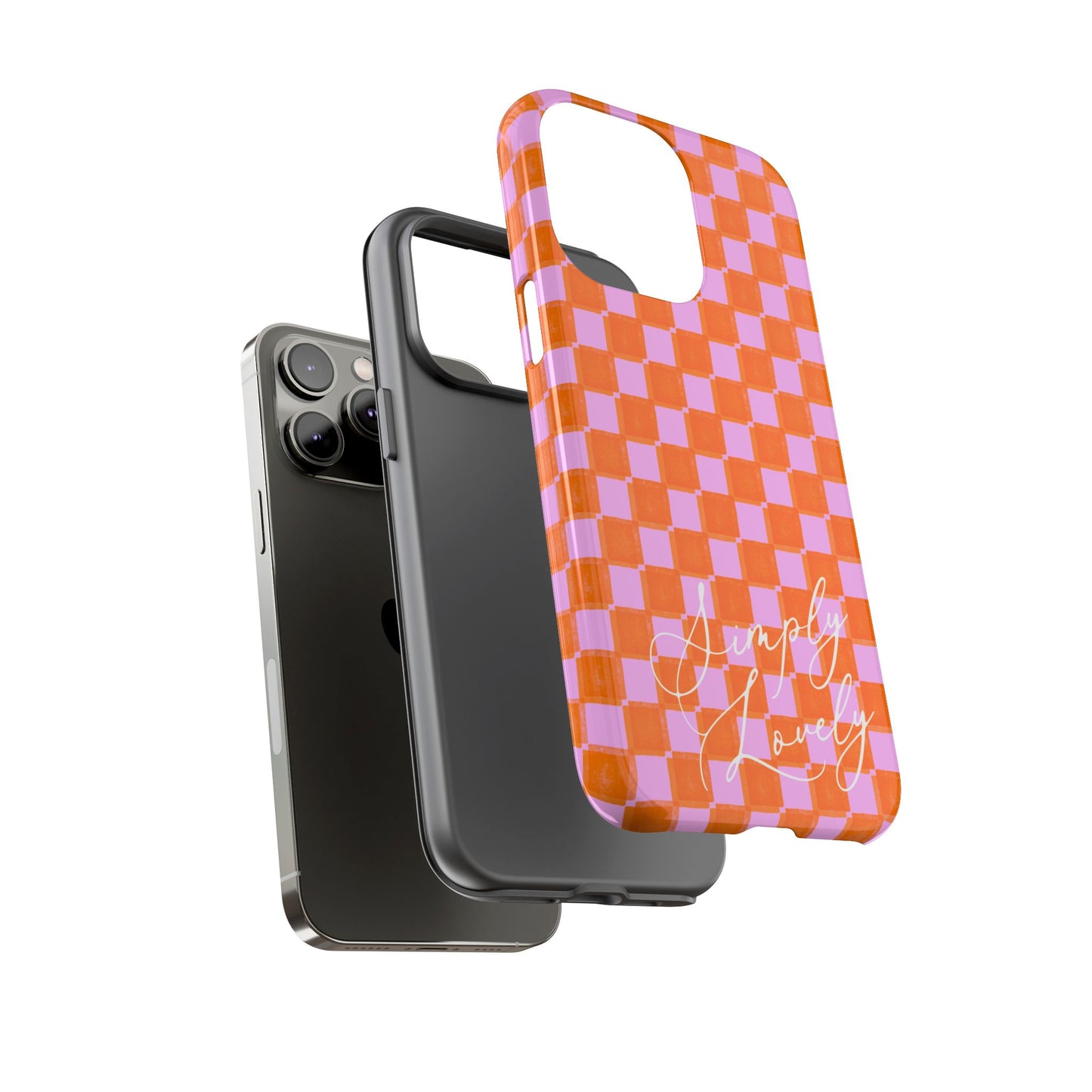 Simply Lovely Orange and Pink Checkered F1 Phone Case Design, Trendy F1 Gift, Formula 1 Gift, Cute F1 Phone Case