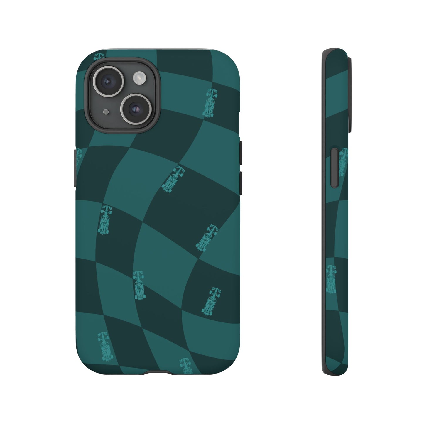 F1 Phone Case Teal Checkered Design, Trendy F1 Gift, Formula 1 Gift, Cute F1 Phone Case, Unique Formula One Phone Case