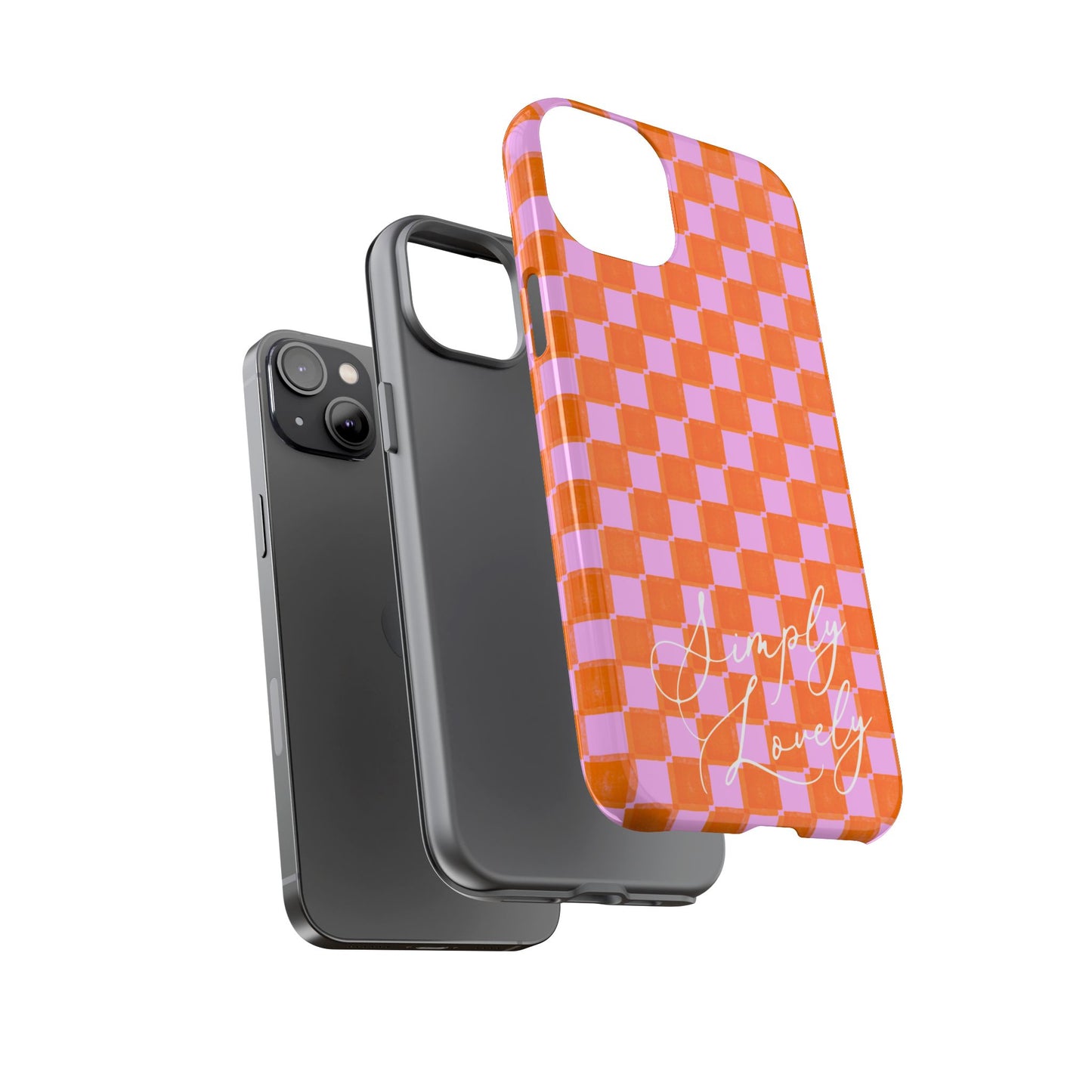 Simply Lovely Orange and Pink Checkered F1 Phone Case Design, Trendy F1 Gift, Formula 1 Gift, Cute F1 Phone Case