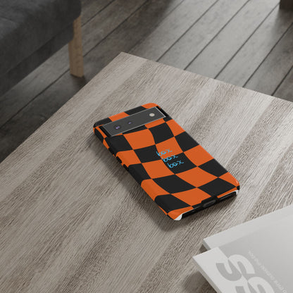 McLaren Orange and Black Checkered F1 Phone Case, Box Box Box F1 Phone Case