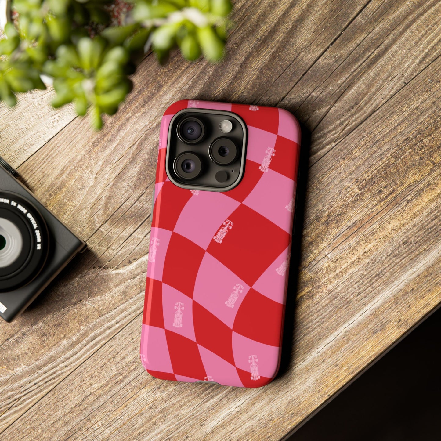 F1 Phone Case Pink and Red Checkerboard Design, Trendy F1 Gift, Girly Formula 1 Gift, Cute F1 Phone Case, Unique Formula One Phone Case