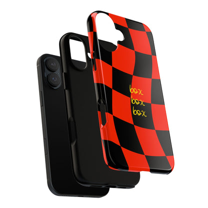 F1 Ferrari Black and Red Checkered Phone Case, Box Box Box F1 Phone Case