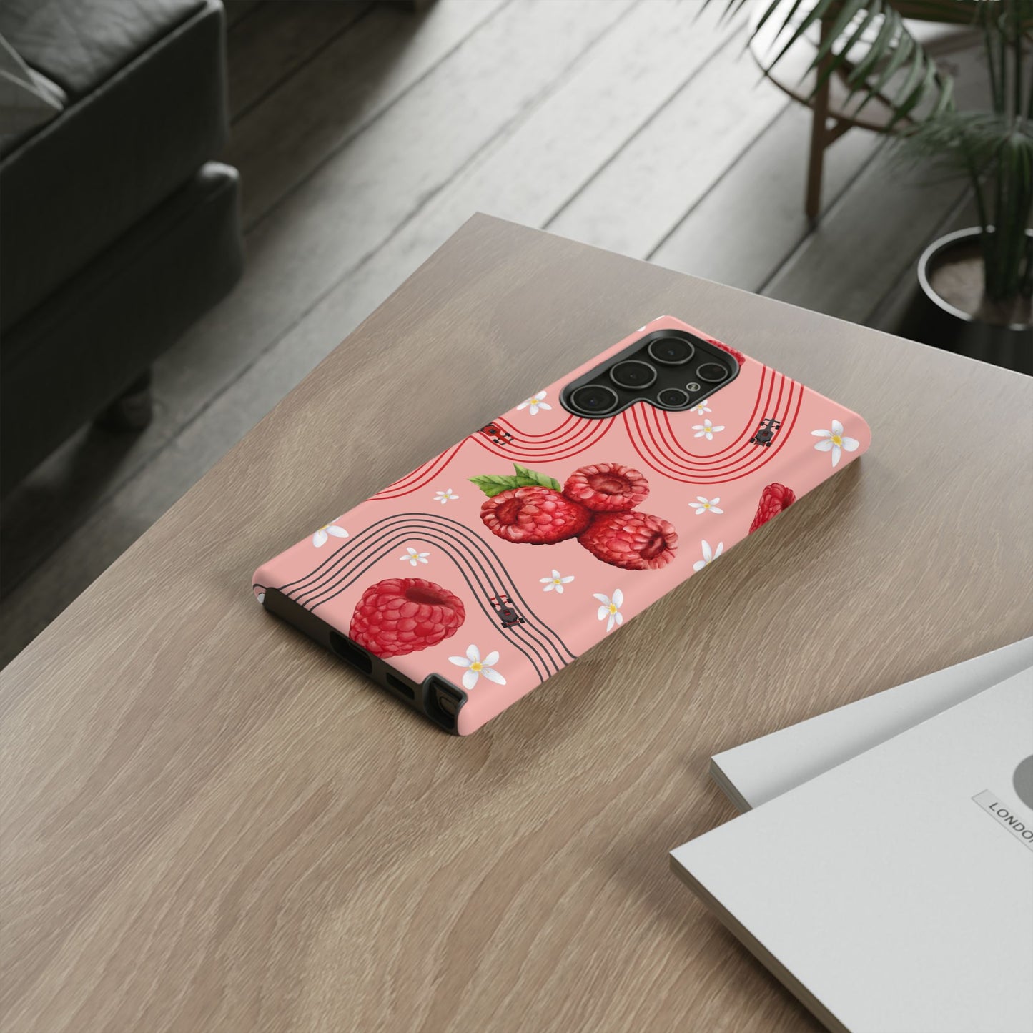 Red F1 Haas and Raspberries Phone Case, Trendy F1 Gift, Formula 1 Gift, Cute Fruit F1 Phone Case, Unique Phone Case