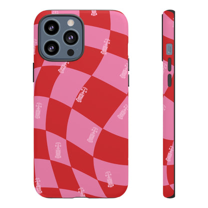F1 Phone Case Pink and Red Checkerboard Design, Trendy F1 Gift, Girly Formula 1 Gift, Cute F1 Phone Case, Unique Formula One Phone Case