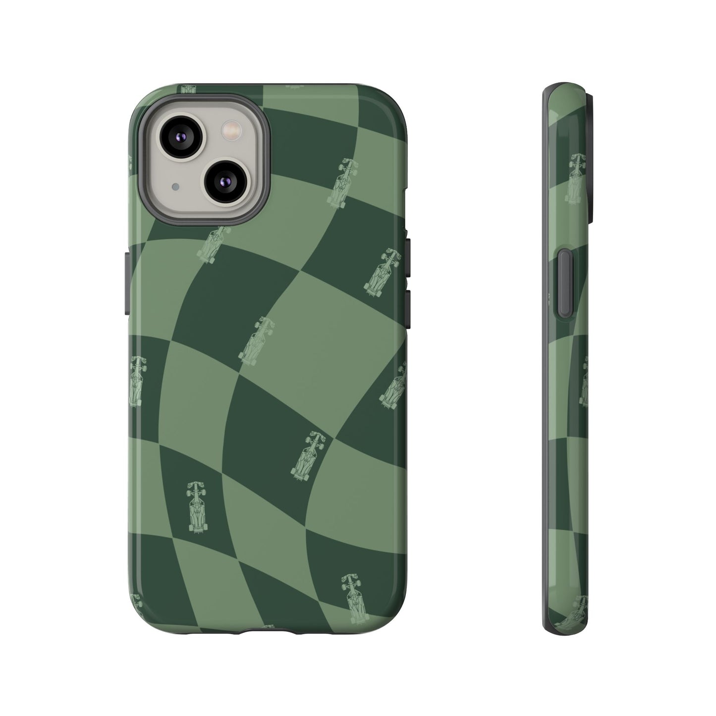 F1 Phone Case Green Checkerboard Design, Trendy F1 Gift, Formula 1 Gift, Cute F1 Phone Case, Unique Formula One Phone Case