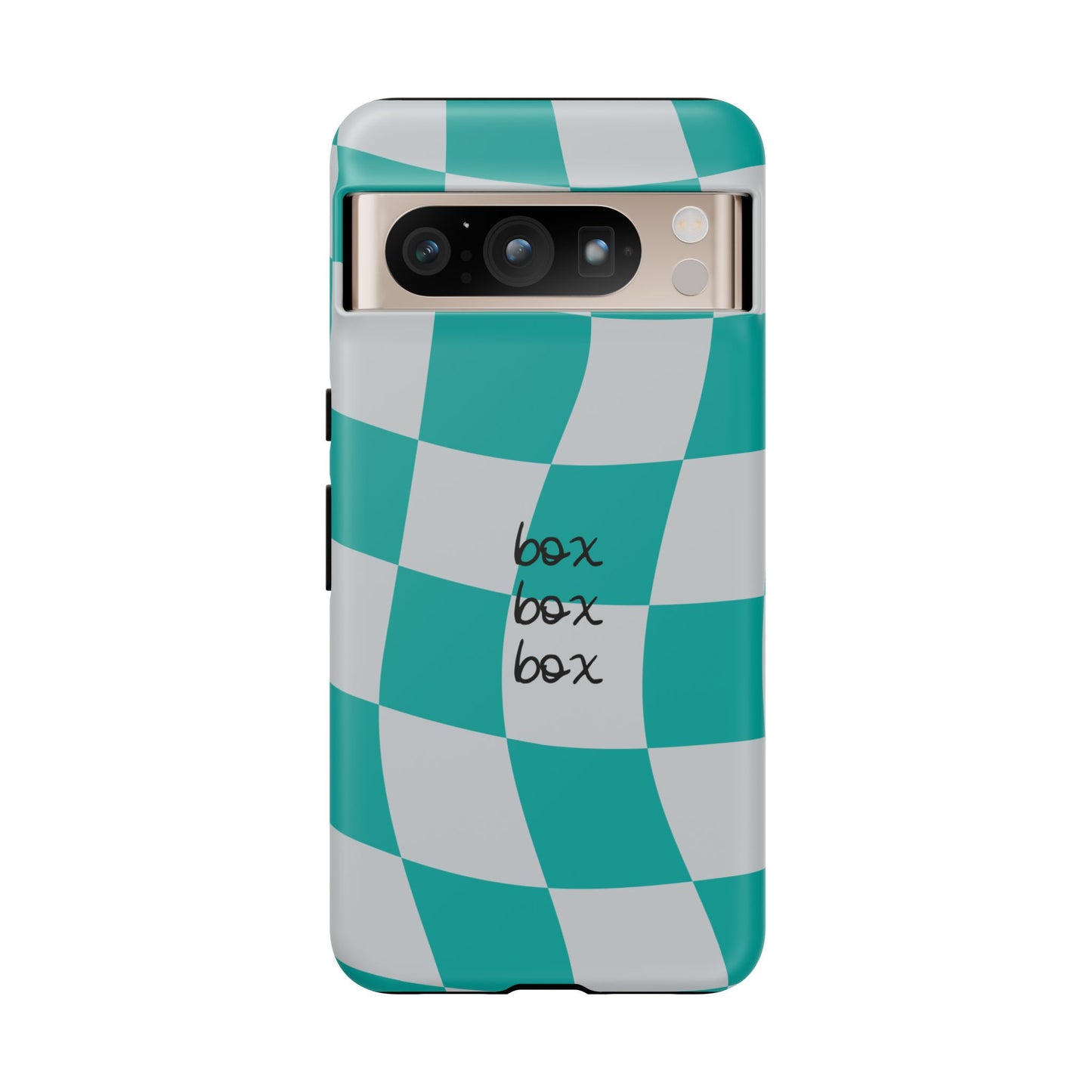 Mercedes Teal and Grey Checkered F1 Phone Case, Box Box Box F1 Phone Case