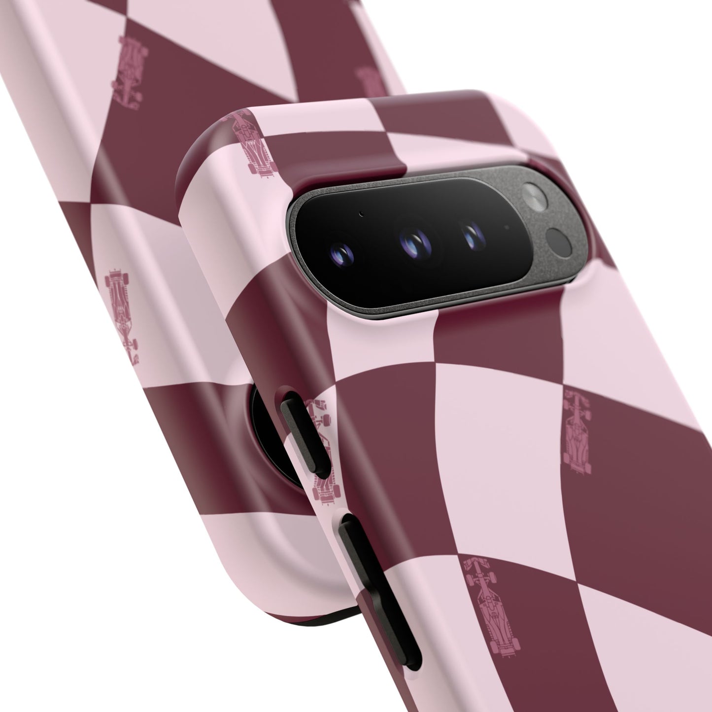 F1 Phone Case Pink Checkered Design, Trendy F1 Gift, Formula 1 Gift, Cute F1 Phone Case, Unique Formula One Phone Case