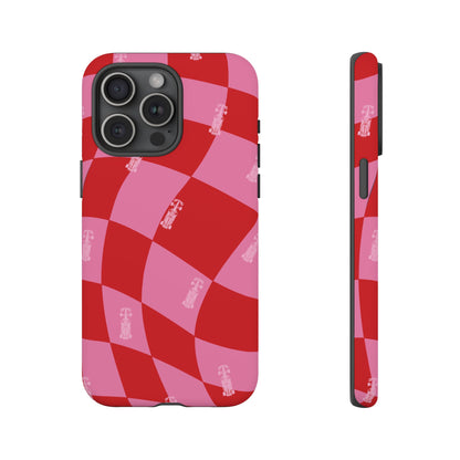 F1 Phone Case Pink and Red Checkerboard Design, Trendy F1 Gift, Girly Formula 1 Gift, Cute F1 Phone Case, Unique Formula One Phone Case