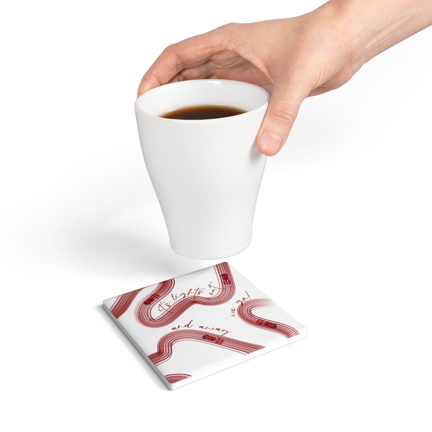 Red F1 Ceramic Coaster | Curved Tracks with Tiny Cars