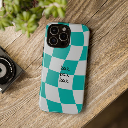 Mercedes Teal and Grey Checkered F1 Phone Case, Box Box Box F1 Phone Case