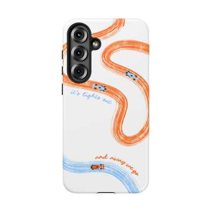 McLaren F1 Phone Case Orange and Blue Painted "its lights out and away we go", Trendy F1 Gift, Formula 1 Gift, Cute F1 Phone Case