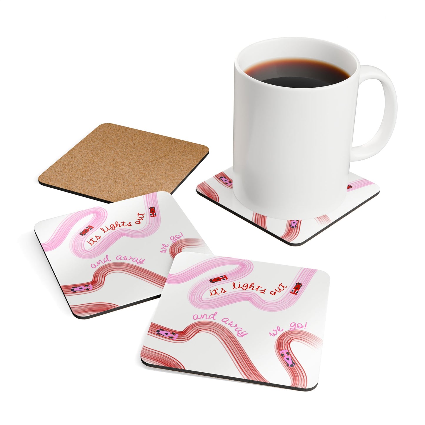 it's lights out and away we go coaster | corkwood coaster set
