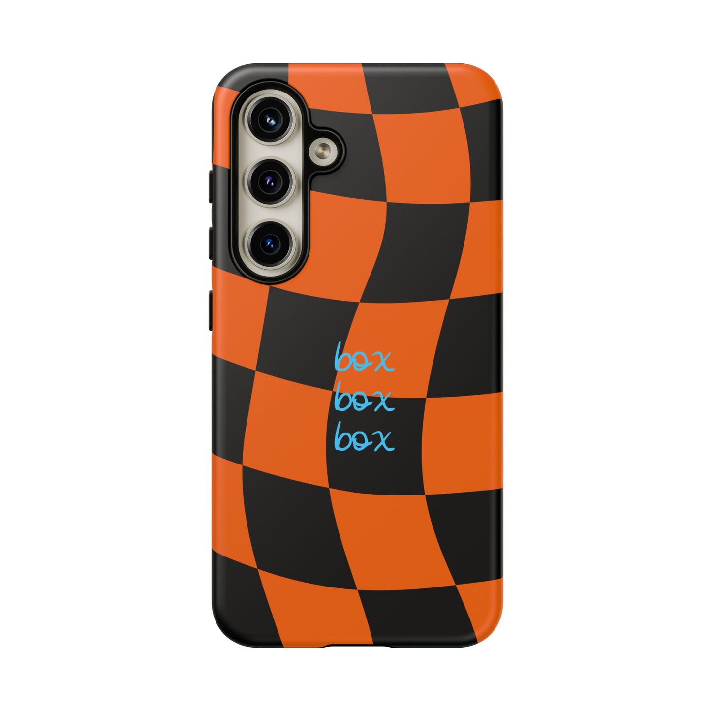 McLaren Orange and Black Checkered F1 Phone Case, Box Box Box F1 Phone Case