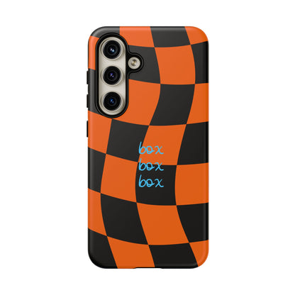 McLaren Orange and Black Checkered F1 Phone Case, Box Box Box F1 Phone Case