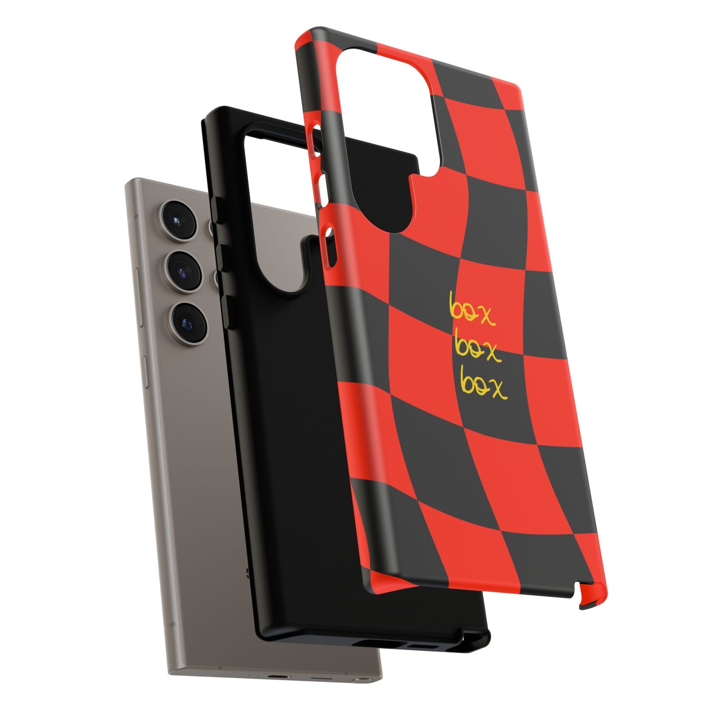 F1 Ferrari Black and Red Checkered Phone Case, Box Box Box F1 Phone Case
