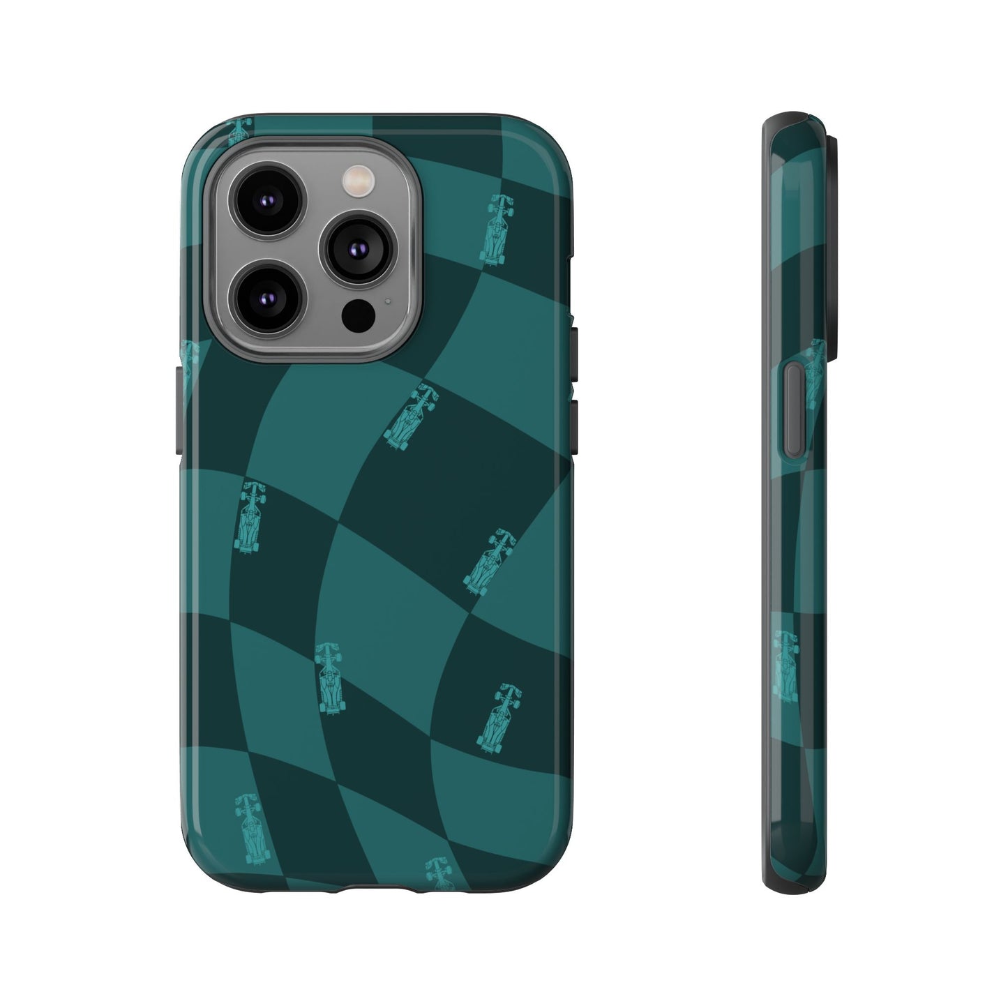 F1 Phone Case Teal Checkered Design, Trendy F1 Gift, Formula 1 Gift, Cute F1 Phone Case, Unique Formula One Phone Case