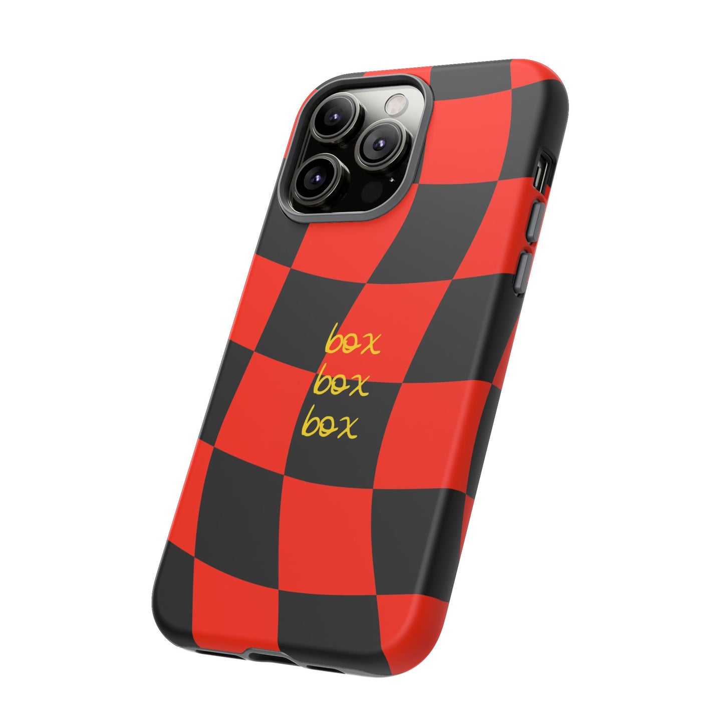 F1 Ferrari Black and Red Checkered Phone Case, Box Box Box F1 Phone Case