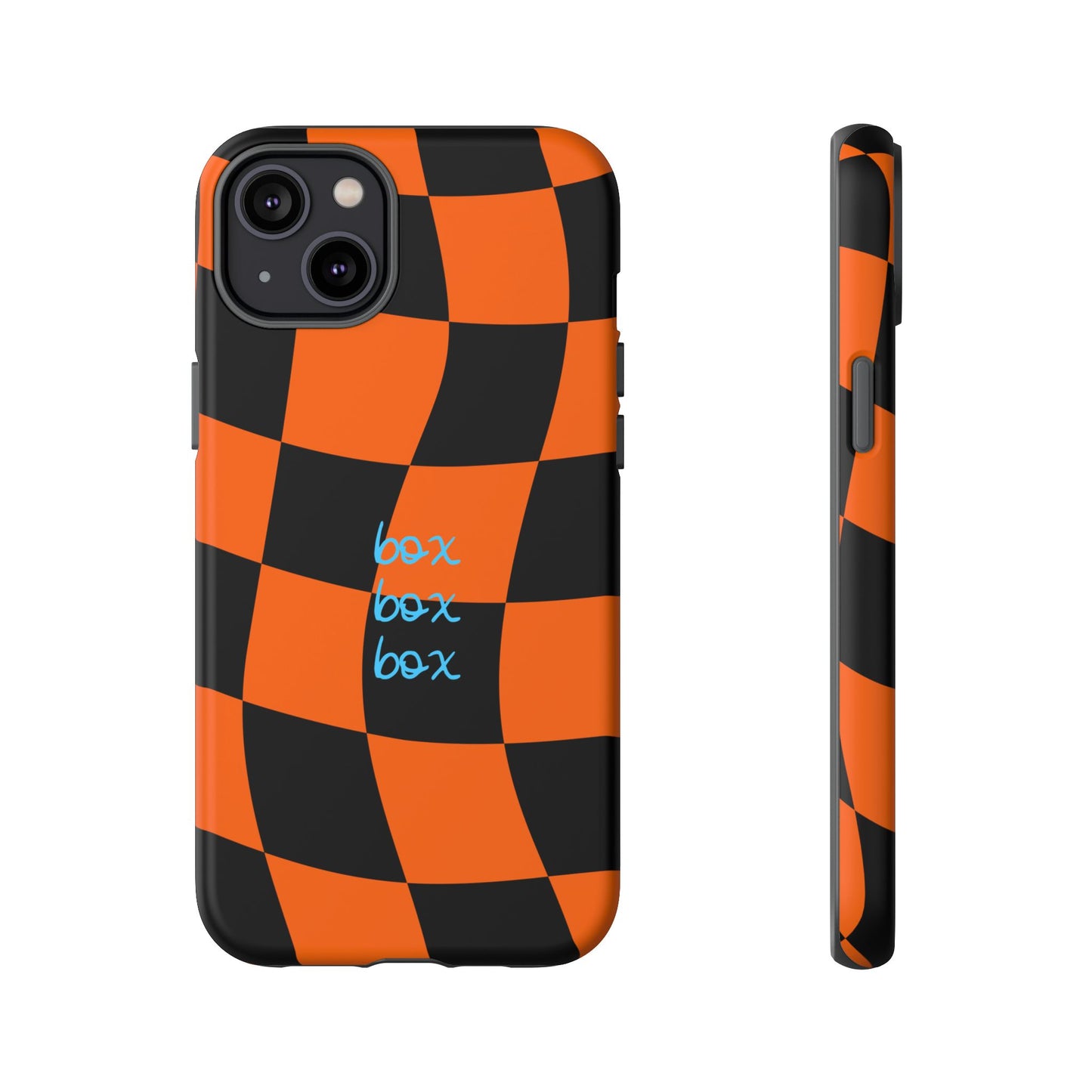 McLaren Orange and Black Checkered F1 Phone Case, Box Box Box F1 Phone Case