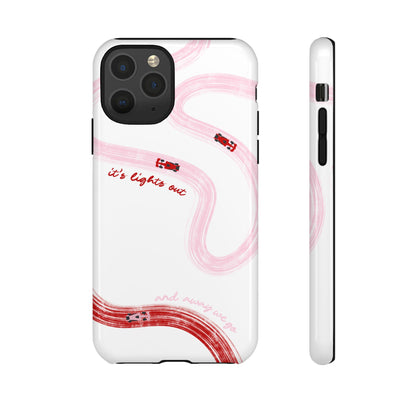 F1 Phone Case Pink and Red Painted "its lights out and away we go", Trendy F1 Gift, Formula 1 Gift, Cute F1 Phone Case, Unique Phone Case