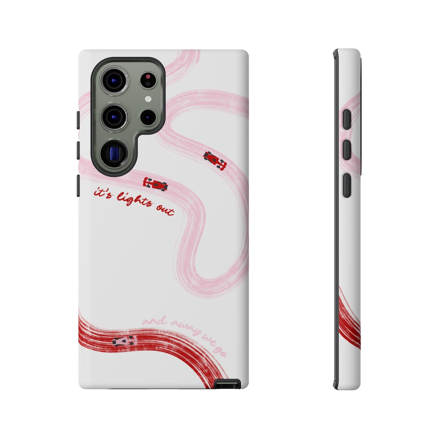 F1 Phone Case Pink and Red Painted "its lights out and away we go", Trendy F1 Gift, Formula 1 Gift, Cute F1 Phone Case, Unique Phone Case