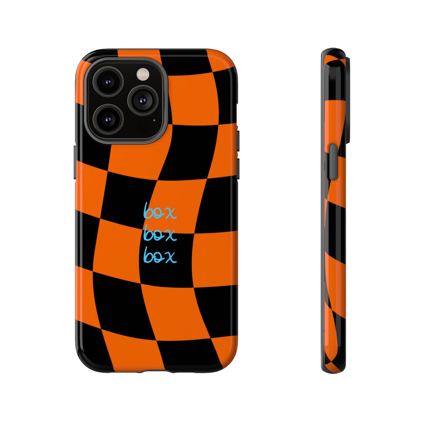 McLaren Orange and Black Checkered F1 Phone Case, Box Box Box F1 Phone Case