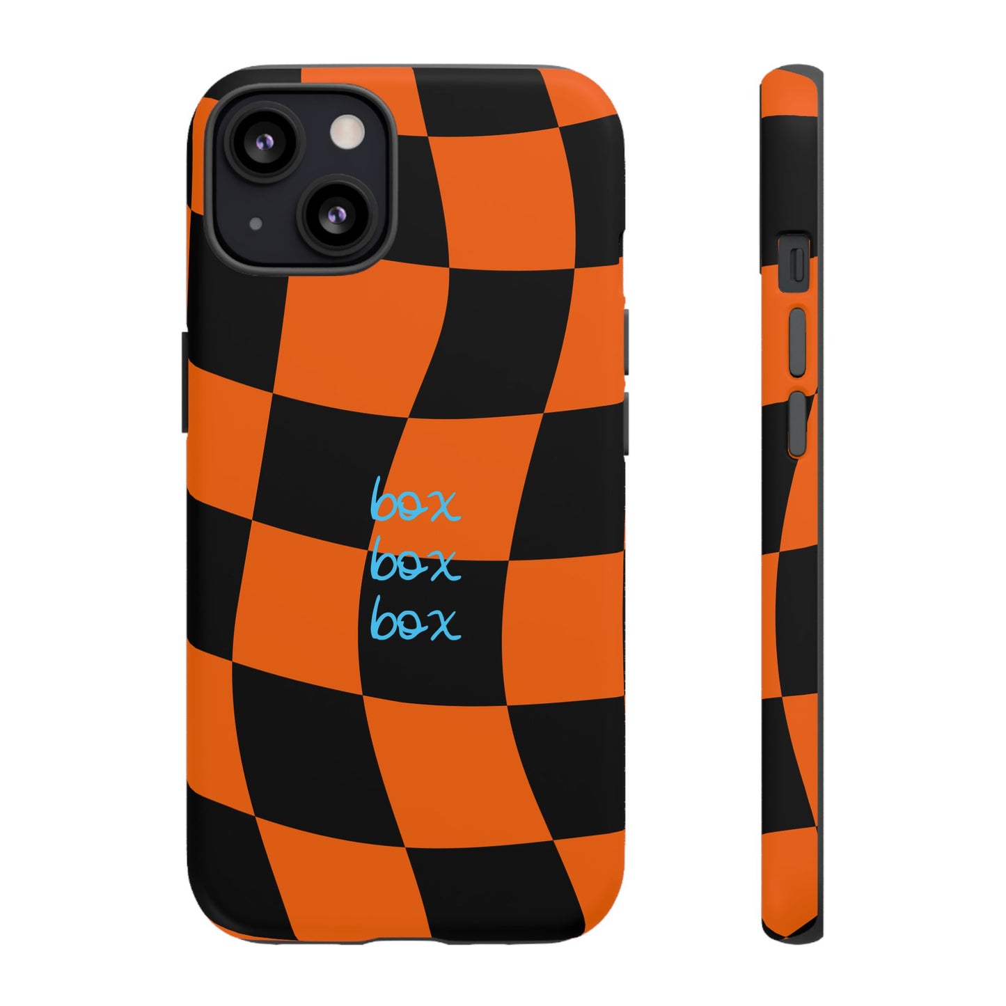 McLaren Orange and Black Checkered F1 Phone Case, Box Box Box F1 Phone Case