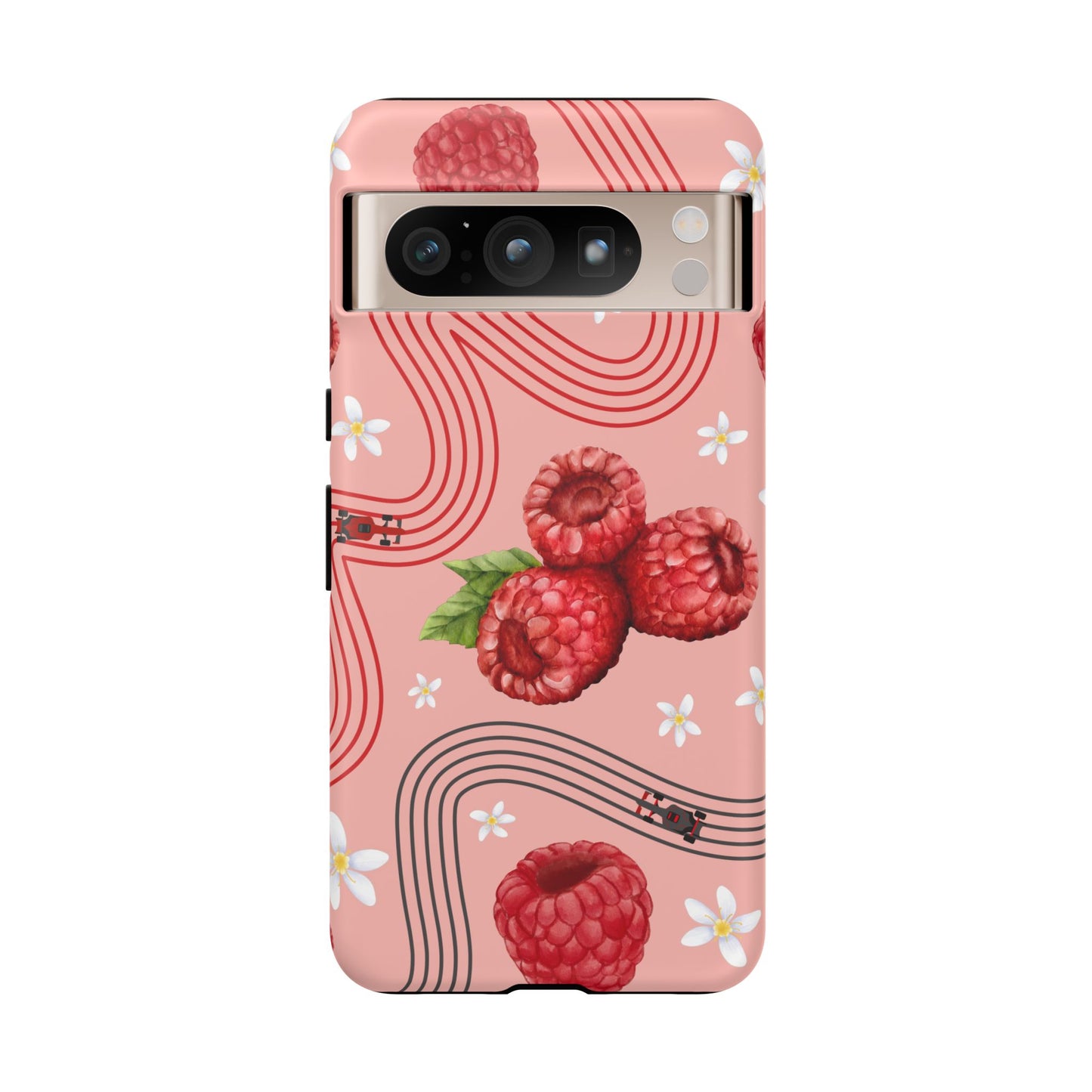 Red F1 Haas and Raspberries Phone Case, Trendy F1 Gift, Formula 1 Gift, Cute Fruit F1 Phone Case, Unique Phone Case