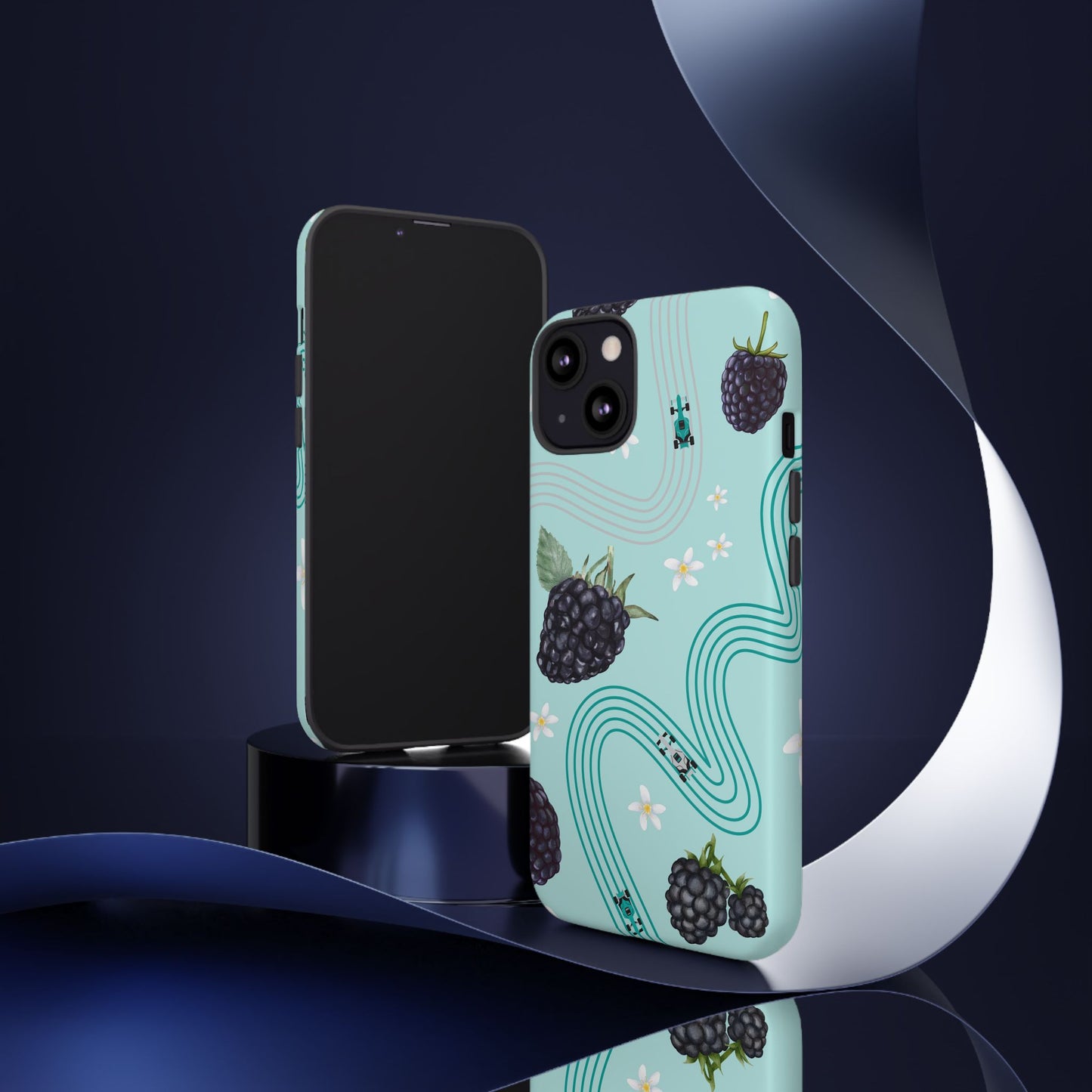 Teal F1 Mercedes and Blackberries Phone Case , Trendy F1 Gift, Formula 1 Gift, Cute Fruit F1 Phone Case, Unique Phone Case