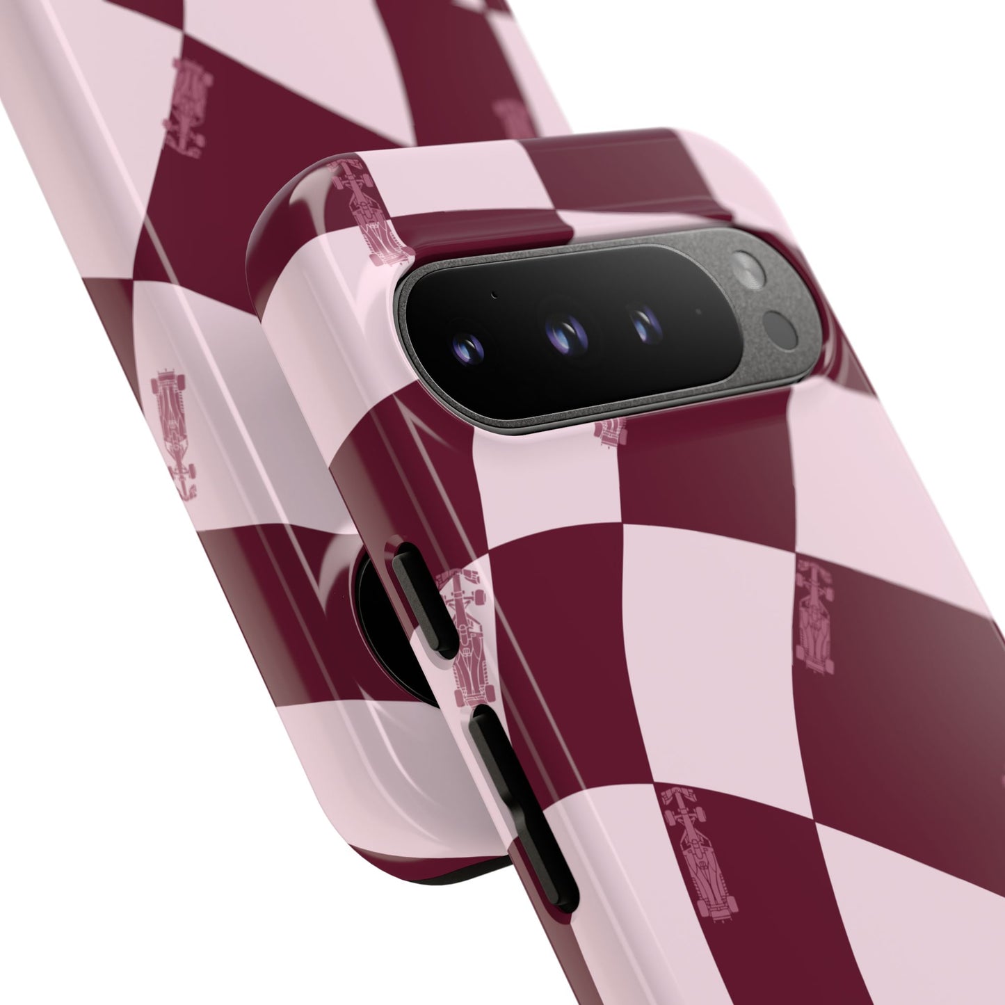 F1 Phone Case Pink Checkered Design, Trendy F1 Gift, Formula 1 Gift, Cute F1 Phone Case, Unique Formula One Phone Case