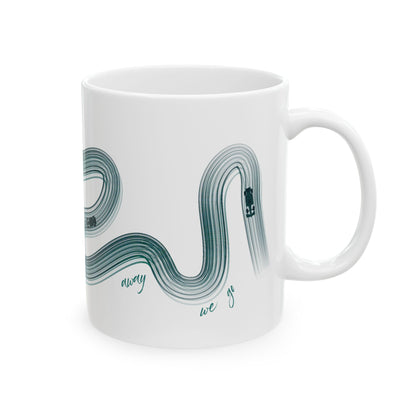 Green Painted F1  It's Lights Out and Away We Go Mug, Unique Gift for Coffee Lovers, Whimsical Formula 1 Gift