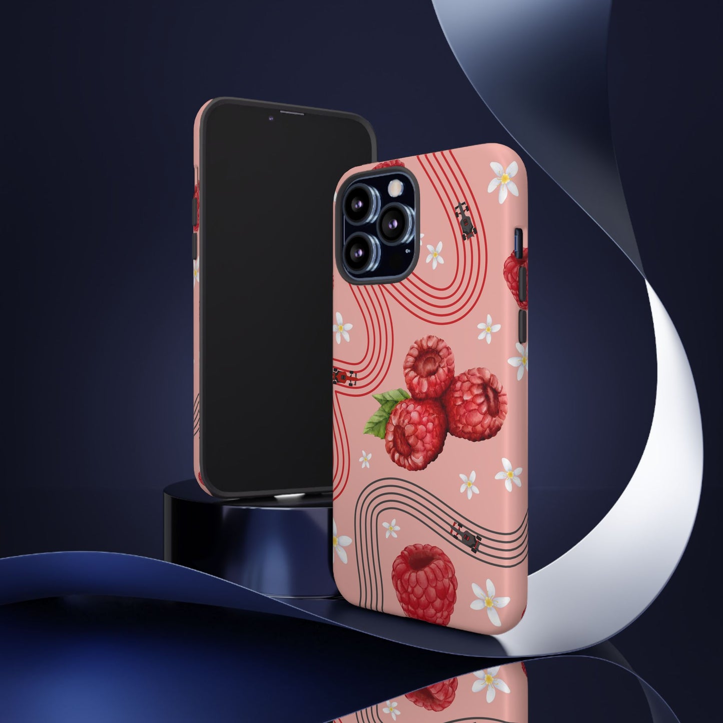 Red F1 Haas and Raspberries Phone Case, Trendy F1 Gift, Formula 1 Gift, Cute Fruit F1 Phone Case, Unique Phone Case