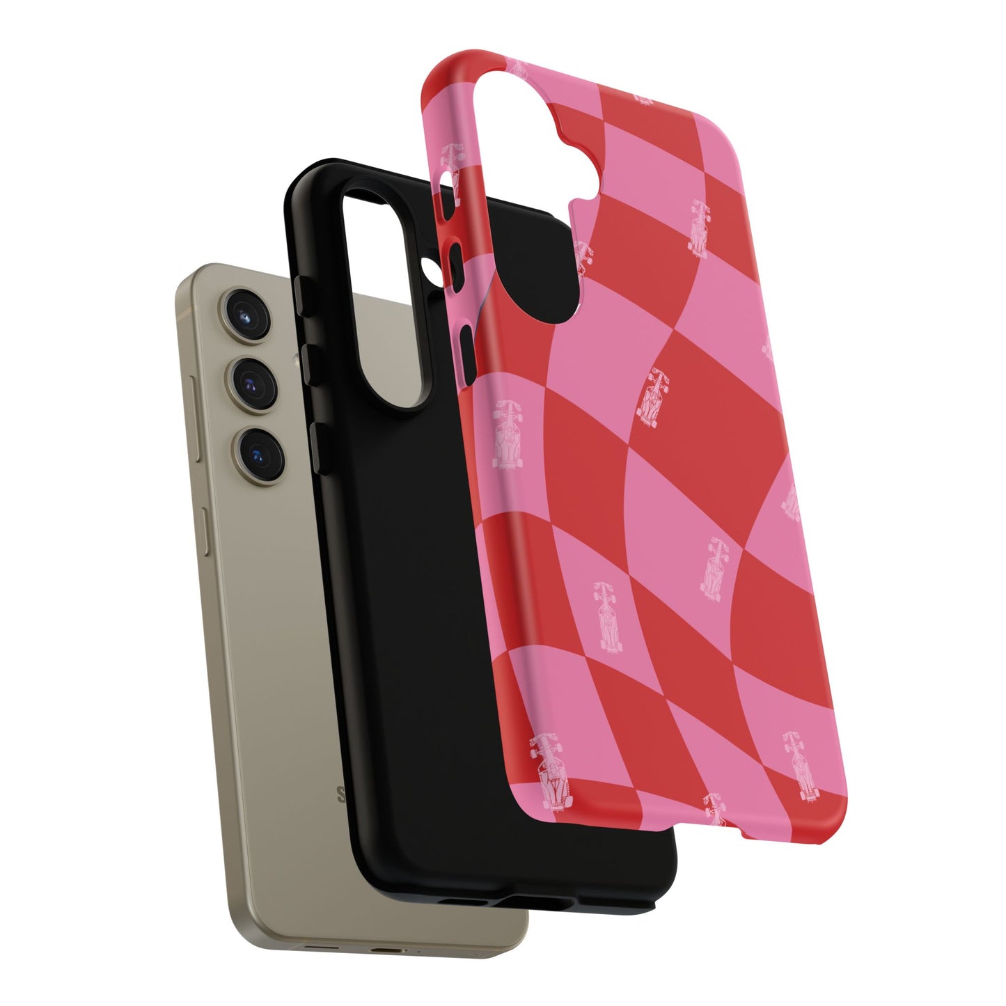 F1 Phone Case Pink and Red Checkerboard Design, Trendy F1 Gift, Girly Formula 1 Gift, Cute F1 Phone Case, Unique Formula One Phone Case