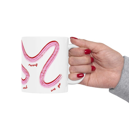 Pink and Red Painted It's Lights Out and Away We Go Mug, Unique Gift for Coffee Lovers, Whimsical Formula 1 Gift